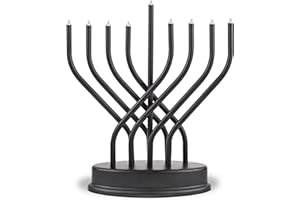 Traditional Hanukkah Electric Menorah Low Voltage Hanukkiah with LED Bulbs Contemporary Metal Electronic Chanukiah Battery Powered Chanukah Lights by Aviv Judaica (Matte Black)