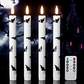 Lasumora Halloween Flameless Taper Candles with Remote Timer, Bat Prints | Halloween Bat Taper Candles, Halloween CandleSticks, Battery Operated, Real Wax, Halloween Decorations Indoor