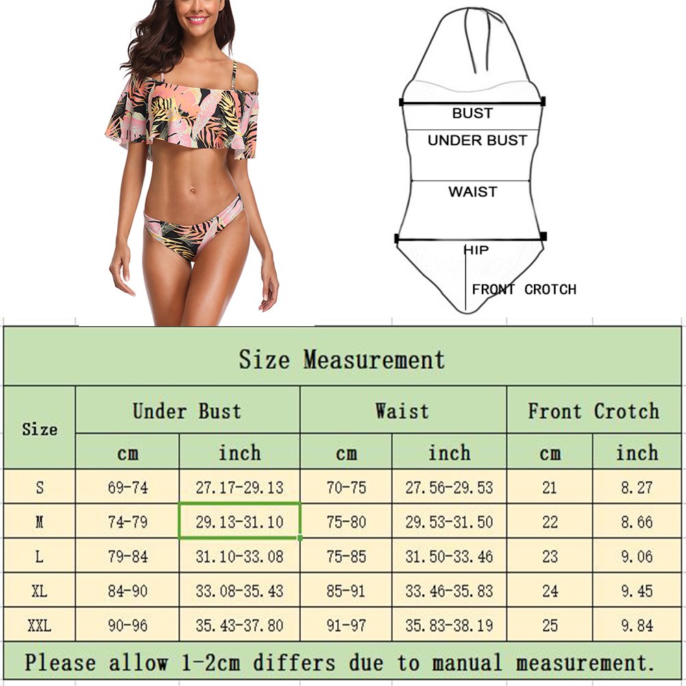 Two Piece Women\'s Halter Off The Shoulder Flounce Swimsuits High Waisted Bikini Sets (Tropical Banan, Medium)