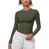 kayamiya Women's Basic Long Sleeve Cotton Shirts Tight Fit Fall Crewneck Trendy Y2K Crop Tops