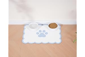 Ralxion Scalloped Dog Feeding Mat, Absorbent Mats for Dog Food and Water Bowl, Dispenser, Cute Elegant Aesthetic Preppy Water Blue Scallop Pet Placemat for Dogs, Cats, Puppy Accessories, 14" X 19”