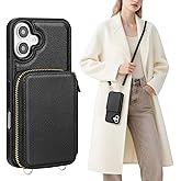 SkyEagle Compatible with iPhone 17 Wallet Case Women,RFID Blocking Crossbody Phone Purse Case PU Leather Zipper Handbag Wrist Strap Cover Credit Card Holder,for Apple 17 6.3",(Black)