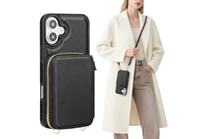 SkyEagle Compatible with iPhone 17 Wallet Case Women,RFID Blocking Crossbody Phone Purse Case PU Leather Zipper Handbag Wrist Strap Cover Credit Card Holder,for Apple 17 6.3",(Black)