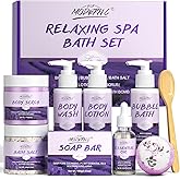 Relaxing Bath Gift Set for Women 8pcs Lavender Spa Gift Set Gift Baskets for women Mom Wife Sister Teen Best Friend Christmas Birthday Valentine's Mother's Day with Lavender Essential Oil Shea Butter
