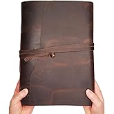 Large Vintage Leather Photo Album with Black Pages - Scrapbook Style Pages with Gift Box - Holds 100 4x6 or 5x7 Photos