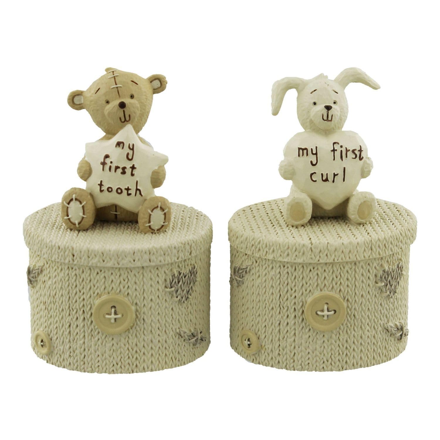 Button Corner Resin First Tooth and First Curl Set Christening Rabbit & Teddy Trinket Boxes CG752