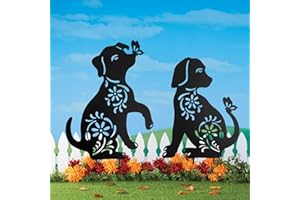 Hokfirm Metal Dog Garden Stake,Metal Dog Garden Decor for Outside,Patio,Outdoor,Charming Set of 2 Dogs Statues for Garden