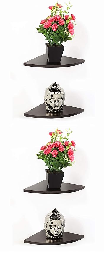 Bluewud Wall Decor Corner Shelf/Wall Display Rack - Stellar Series (Set of 4- Wenge, 8 inches)