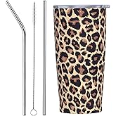 Yobvec Cheetah Print Tumbler Cup with Lid and Straw, 20 Oz Stainless Steel Insulated Mug, Leopard Print Gifts for Men Women