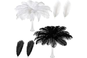 Retrowavy 50 Pcs 14-16 Inches Large Natural Ostrich Feathers Bulk for Centerpieces for Wedding Party Centerpieces Home Decoration Flower Arrangement (Black, White)
