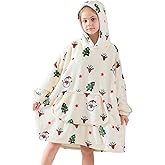 Moinlizy Wearable Blanket Hoodie for Kids 6-13Y, Oversized Thick Flannel Blanket Hooded with Pocket Sleeves
