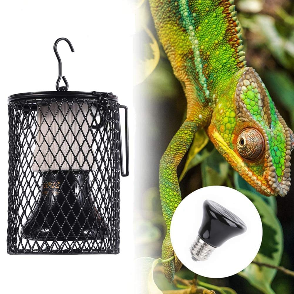 Homrich Ceramic Reptile Heating Lamp,E27 Heater Guard Holder with Power Switch,100W Infrared Reptile Heat Light Bulb for Tortoise/Lizard/Snake/Frog,UK Plug 220-230V