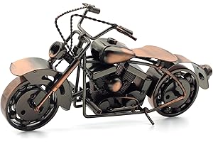 QIRLOEU Handmade Vintage Motorcycle Figurine - 10 Inch Scrap Metal Model Art, Unique Gift for Men, Dad, Motorcycle Riders for Christmas, Birthday - Man Cave, Office Desk, Home Decor Collectible
