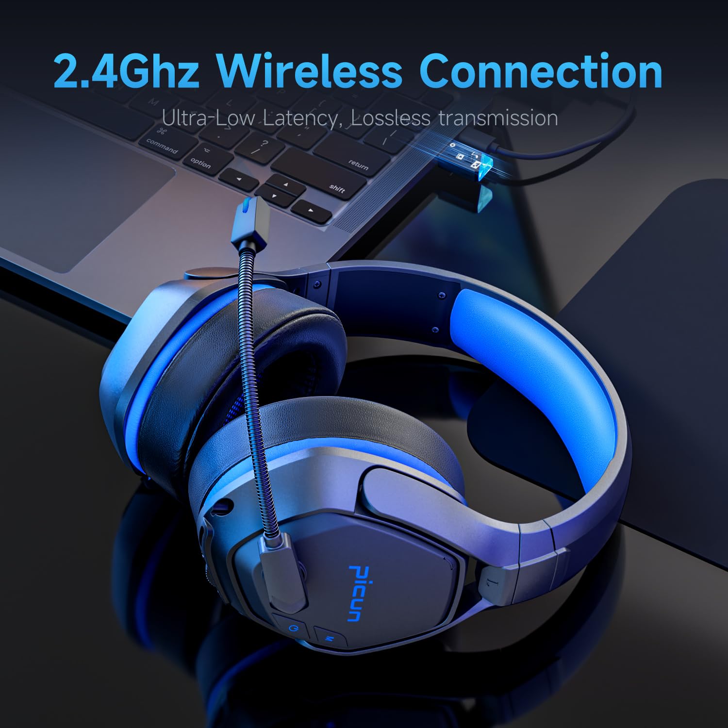 Wireless Gaming Headset, 2.4GHz USB Gaming Headphones for PC PS5 PS4 Mac Switch with Bluetooth 5.2, 100H Battery, ENC Noise Canceling Mic, RGB Light, 3.5mm Wired Jack for Xbox Series