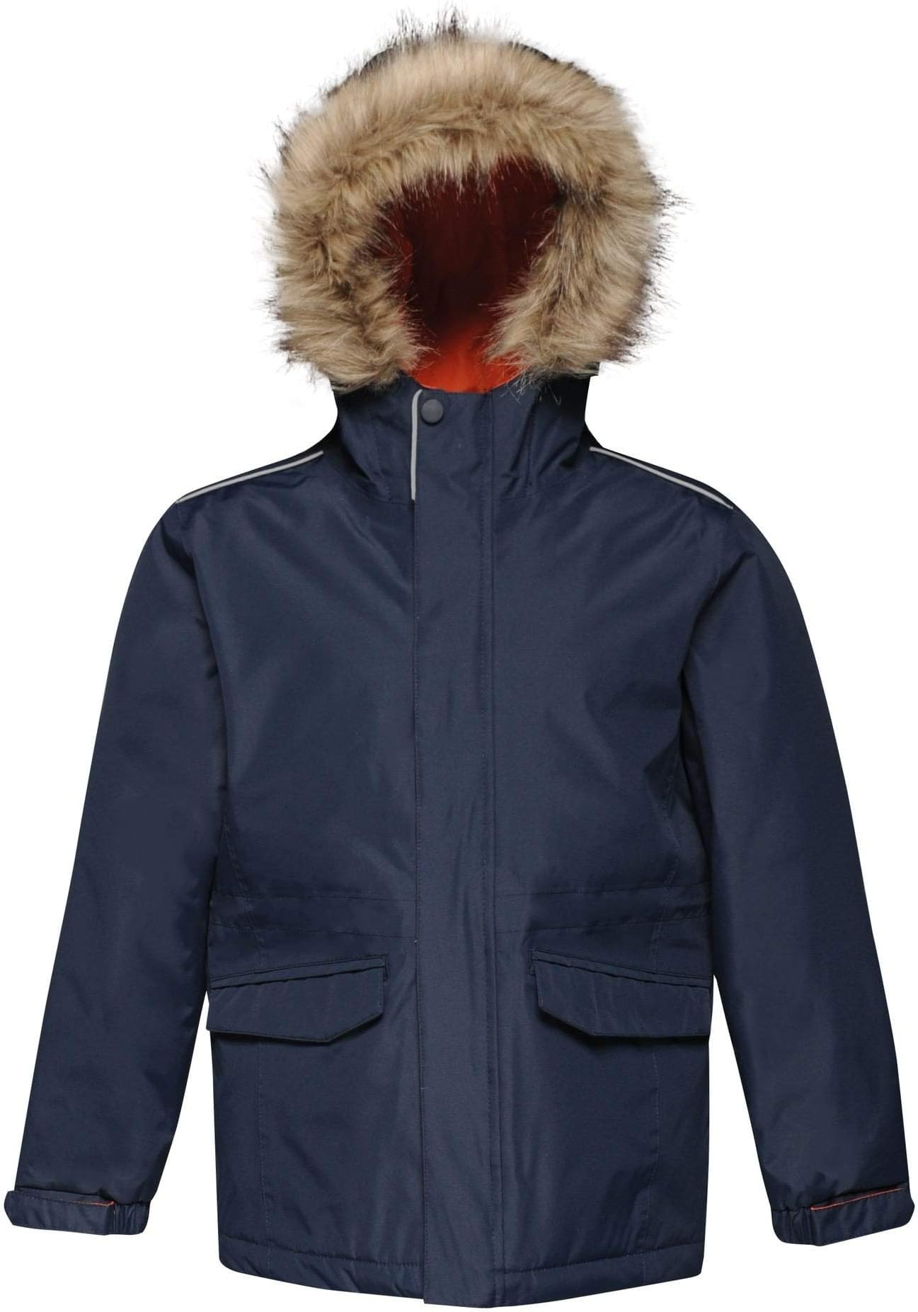 Children's Professional Kids Cadet Waterproof Insulated Faux Fur Hooded Parka Jacket With Safety Reflective Detail Jacket