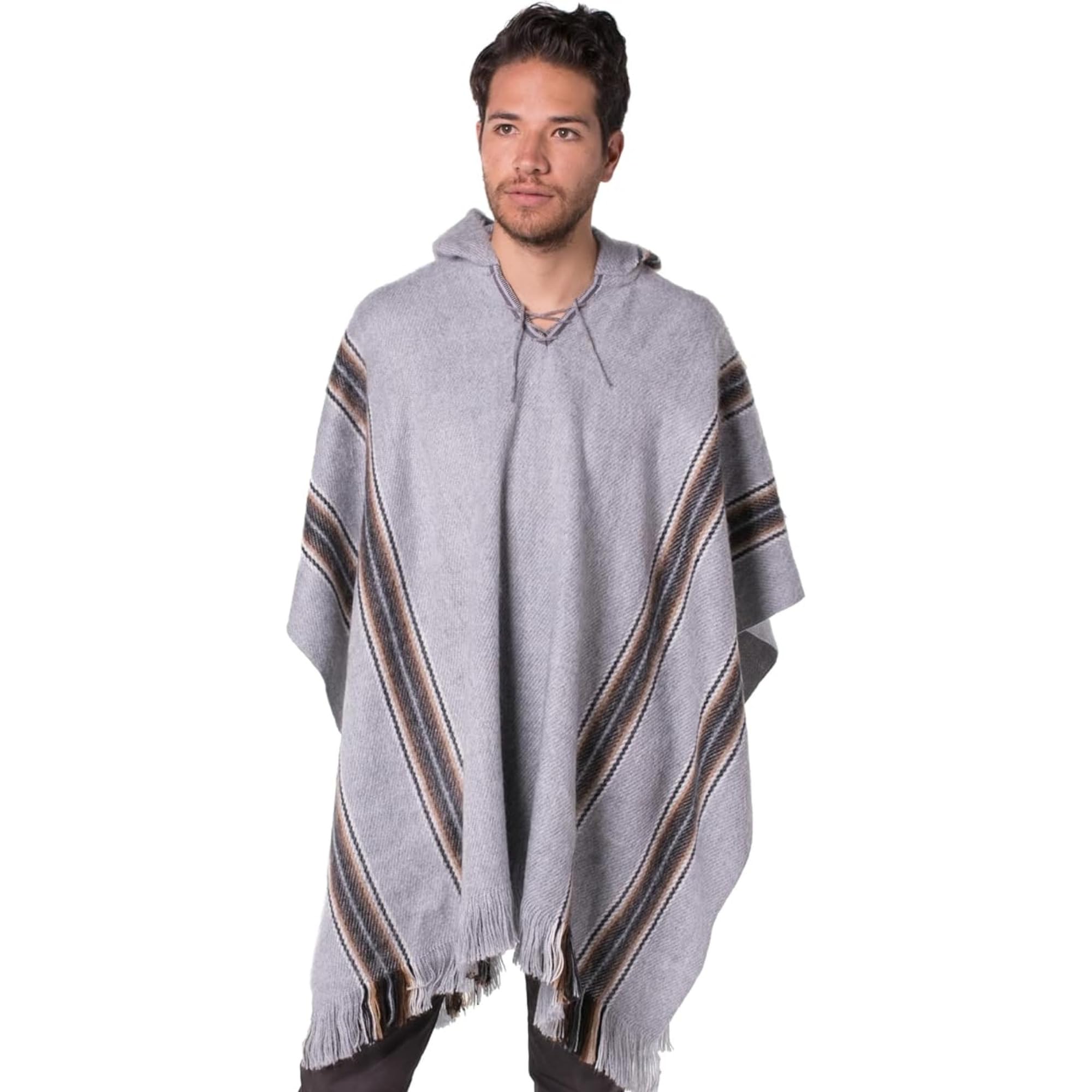 Gamboa Handmade Alpaca Wool Poncho Men Hoodie Fleece Knitted Mexican Poncho Blanket