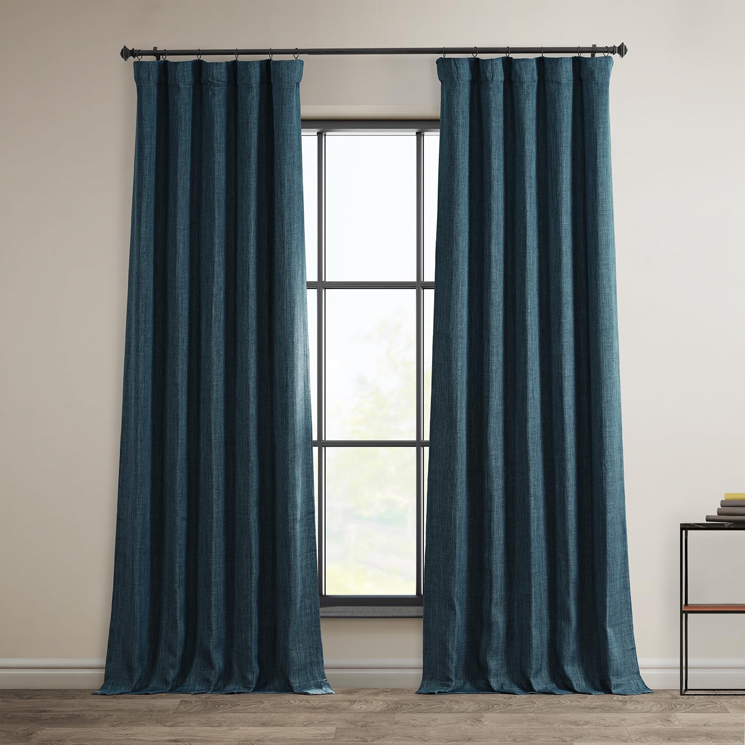 HPD Half Price Drapes Faux Linen Textured Room Darkening Curtains for Bedroom 84 Inches Long (1 Panel), 50W X 84L Curtains for Living Room Home Decor, Story Blue