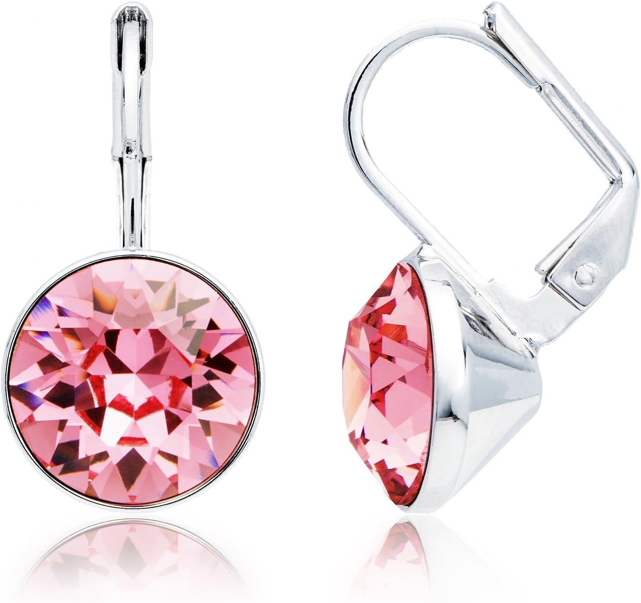MYJS Bella Earrings with 4 Crt Light Rose Crystals Rhodium Plated
