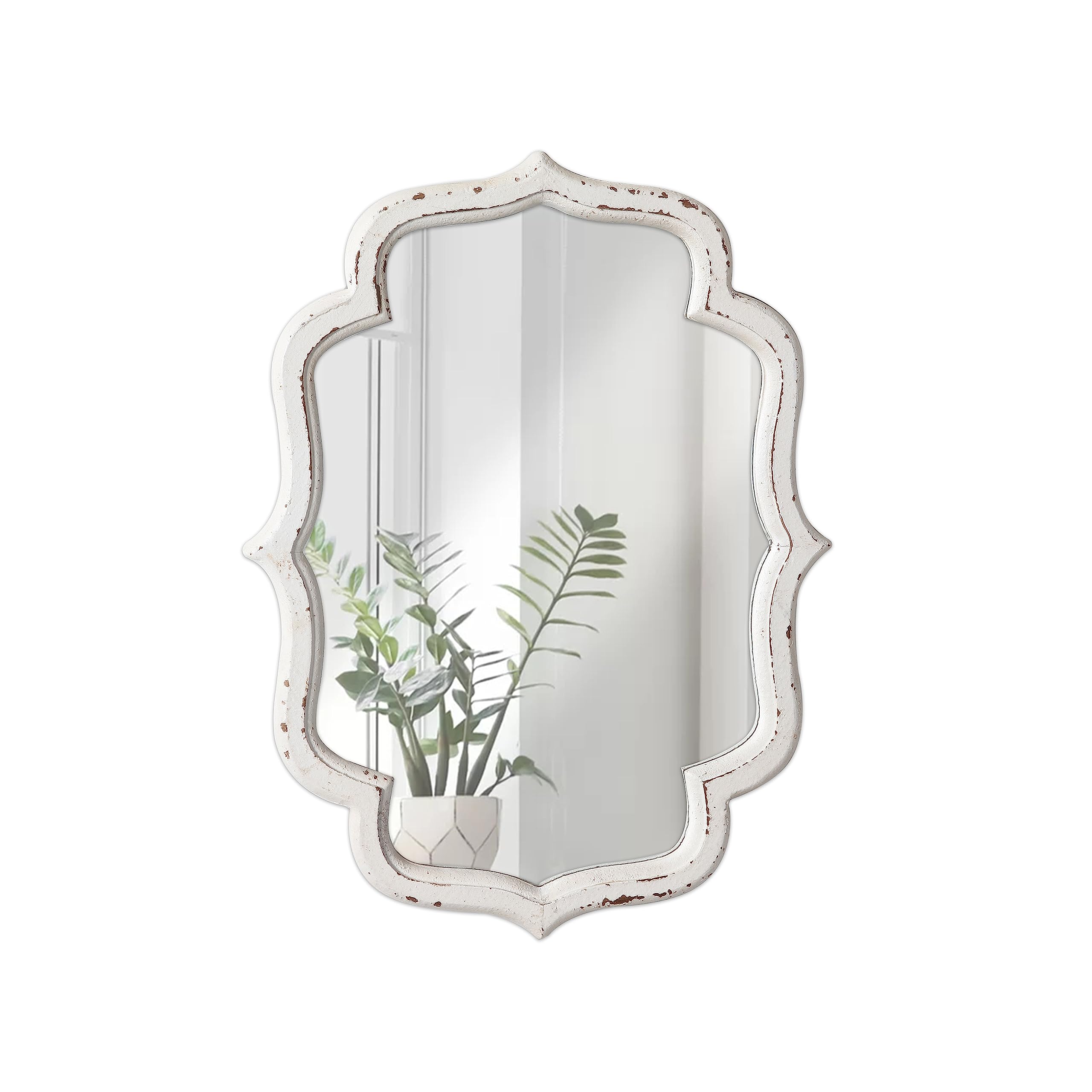 Sintosin Vintage Scalloped Wall Mirror Decorative 40 x 30 cm, Hanging Rustic Distressed White Wall Mirrors for Bedrooms, Small Mirrors for Bedroom, Living Room