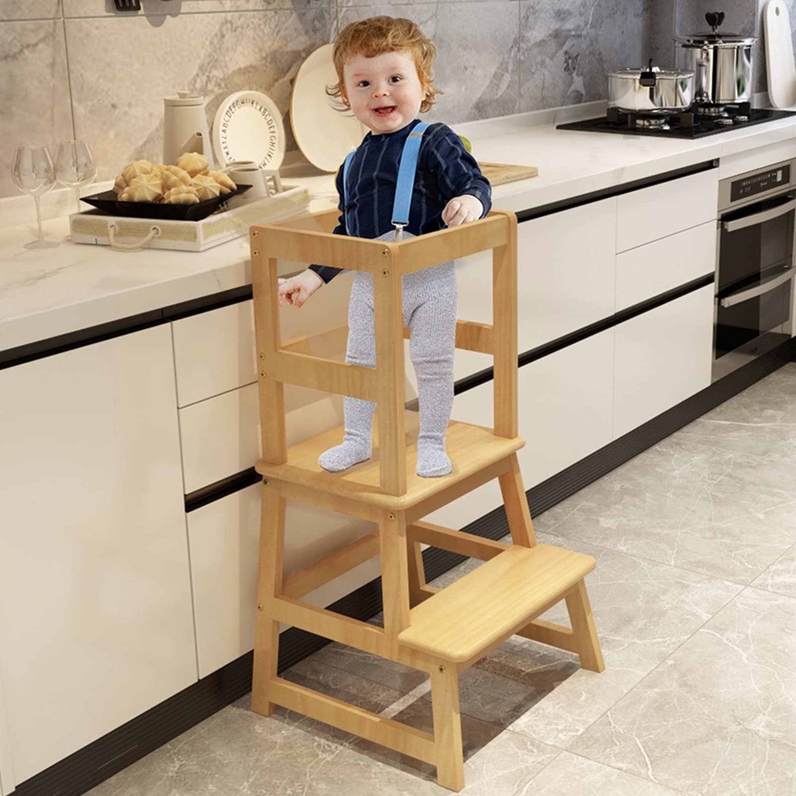 Photo 1 of Popin Lover Kitchen Step Stool for Kids and Toddlers with Safety Rail, Kids Step Stool Standing Tower Learning Stool for Bathroom& Kitchen