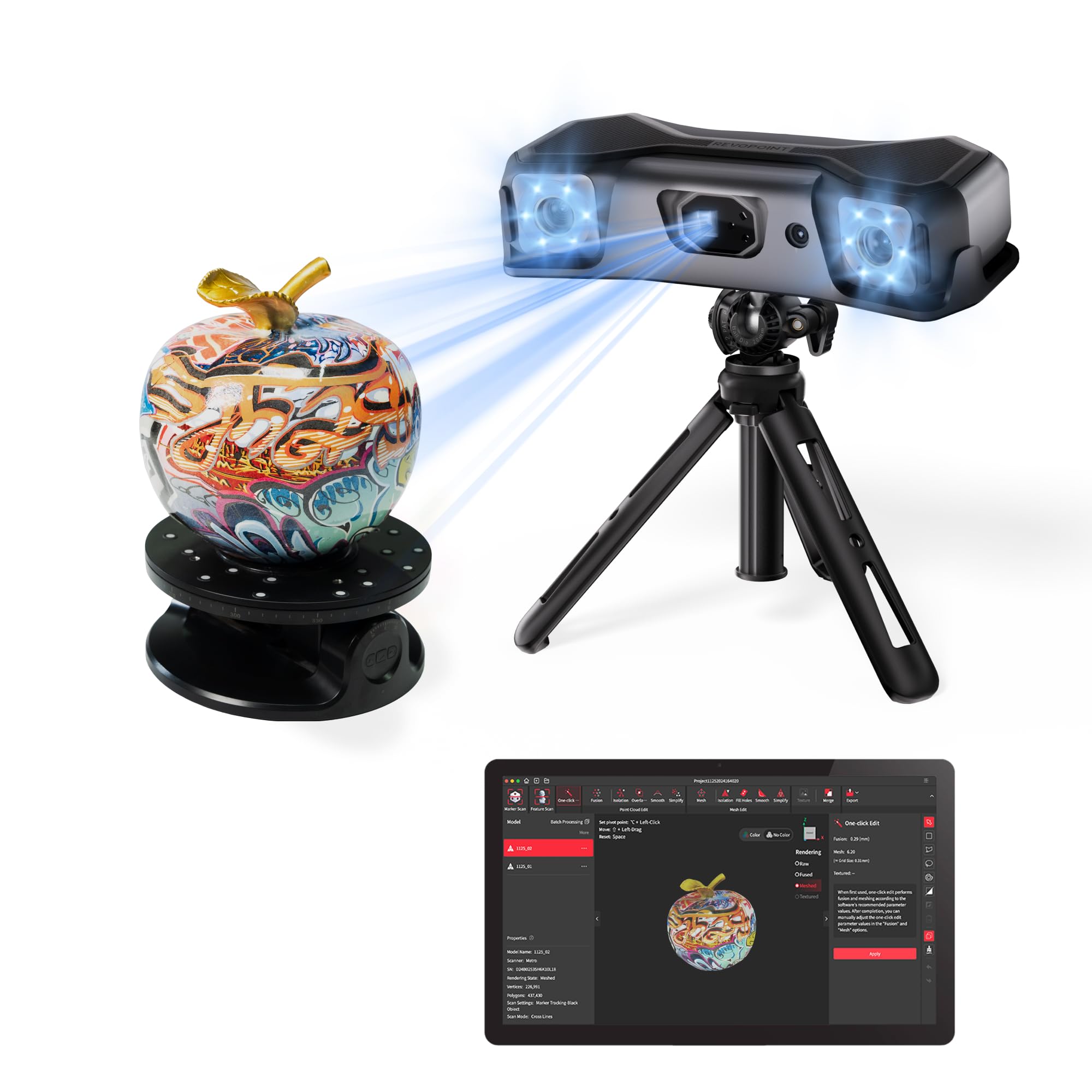 Revopoint MetroX Pro Escáner 3D para impresión 3D portátil, precisión de grado industrial de 0,01 mm, escaneo láser azul 30+15, escaneo a todo color, para ingeniería inversa y modelado automotriz, estándar