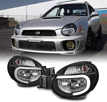Amazon Com For 2002 2003 Subaru Impreza Outback Rs Ts Wrx Halogen Type Led Drl Black Headlights Lamps Pair Automotive