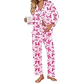 SWOMOG Pajamas for Women Sets 2 Piece Button Down Printed Pjs Long Sleeve Shirt and Pants Fall Sleepwear Cute Loungewear