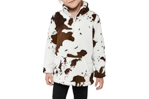 EARKOHA Girls Cow Print Pullover Quarter-Zip Sherpa Fleece Jackets Casual Fuzzy Outwear Coat with Pockets