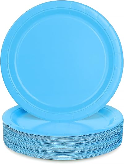 PARTY GO 50 Pcs 9 Inch Blue Paper Plates Disposable Party Supplies