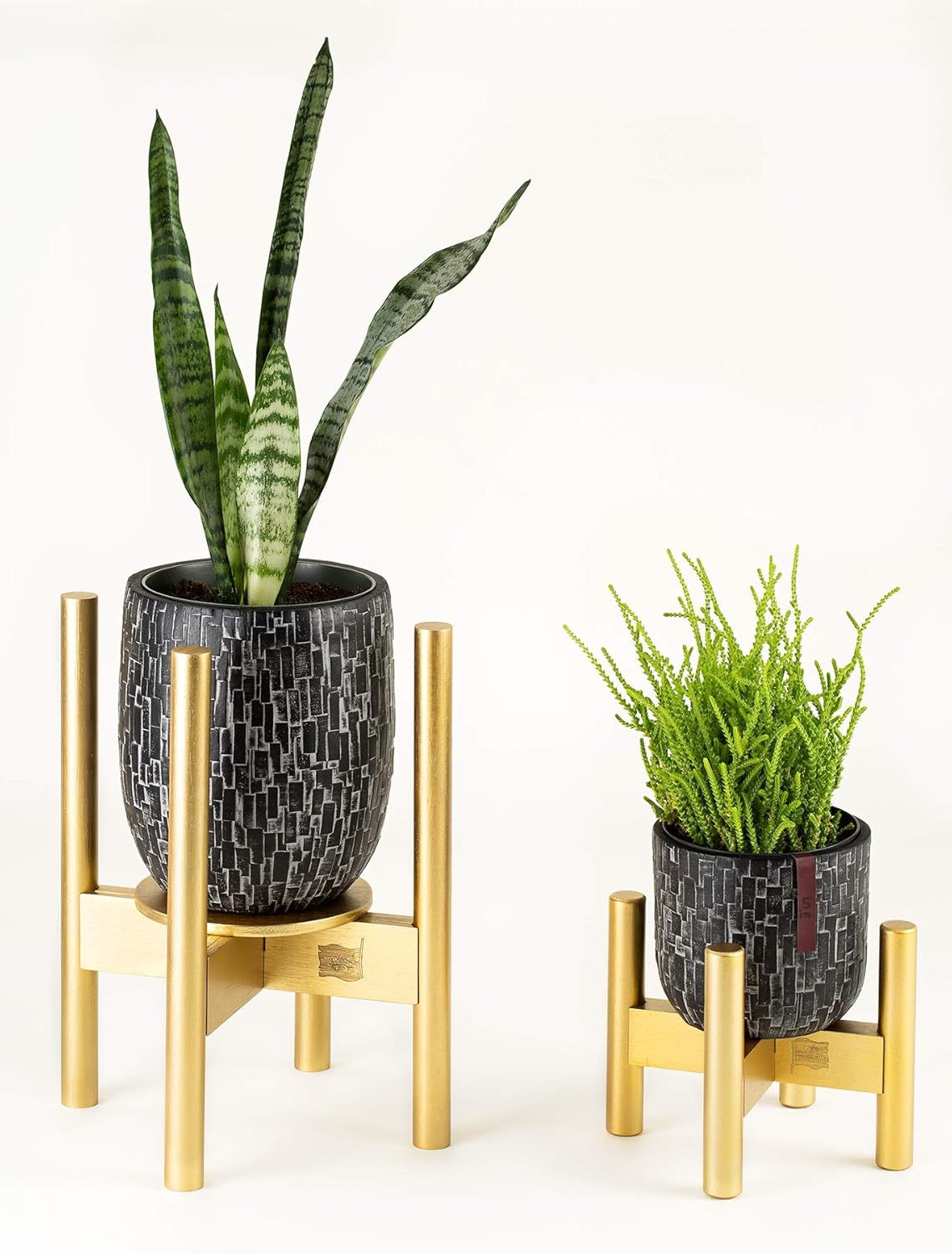 ZPirates Gold Plant Stands for Indoor Plants, with Planter Tray, Adjustable Size Fits 8 9 10 11 12 Inches Small - Large Pots - Mid Century Bamboo Wood Plant Shelf and Flower Holder : Garden & Outdoor
