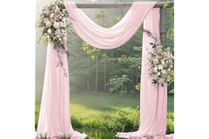Jimtx Blush Pink Wedding Arch Draping Fabric 29" x 20Ft Pink Sheer Drapery 1 Panel Fabric Gauze Outdoor Curtains for Romantic Wedding Party Garden Baby Bridal Shower Arch Backdrop Decor