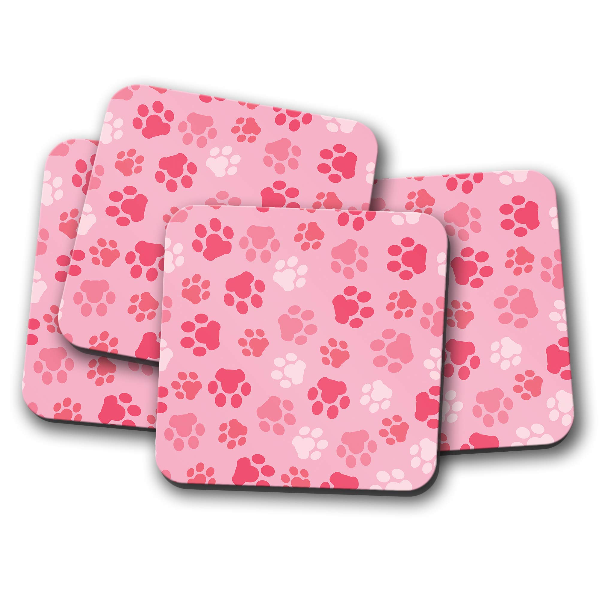 4 Set - Pink Paw Prints Coaster - Dog Cat Animal Mum Sister Cute Fun #13224