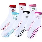 Shihanee 6 Pairs Pilates Socks Gifts for Valentine Women Grippy Cute Nonslip Pilates Crew Socks for Yoga Barre Dance Ballet Dance Workout Hospital