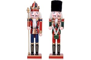 ArlinaL 2 Pack Christmas Nutcracker King and Soldier Figures, 12 Inch Wooden Nutcracker Christmas Festival Decor for Shelves and Tables