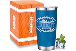 GYOTHRIG Football Fan 20 Oz Insulated Travel Coffee Cup Mug Tumbler with Lid Detroit Themed Merch Shop Men Women Sport Stuff Gear Apparel Lions Team Decor Accessories Husband Boyfriend Dad Christmas Xmas Gifts