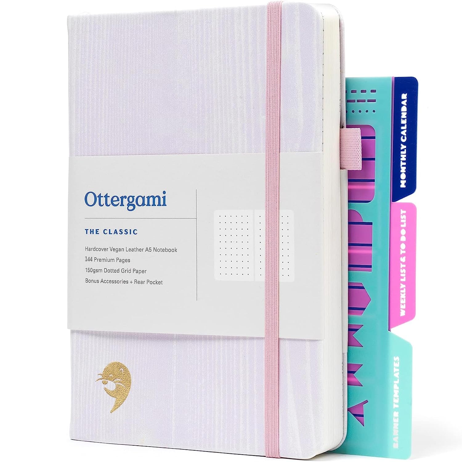 Ottergami Bullet Dotted Journal Set | Hardcover 150gsm Dotted Journal Notebook | A5 Notebook | Doted Notebok Journaling Kit Includes: Stencils, Rear Pocket & Pen Holder | The Classic