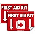 First Aid Kit Sticker, First Aid Kit Sticker Decal for Home, Schools and Business, 2 Pack, 10 x 7 inch Self-Adhesive Vinyl De