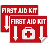 First Aid Kit Sticker, First Aid Kit Sticker Decal for Home, Schools and Business, 2 Pack, 10 x 7 inch Self-Adhesive Vinyl Decal Stickers, Reflective, UV Protected, Waterproof