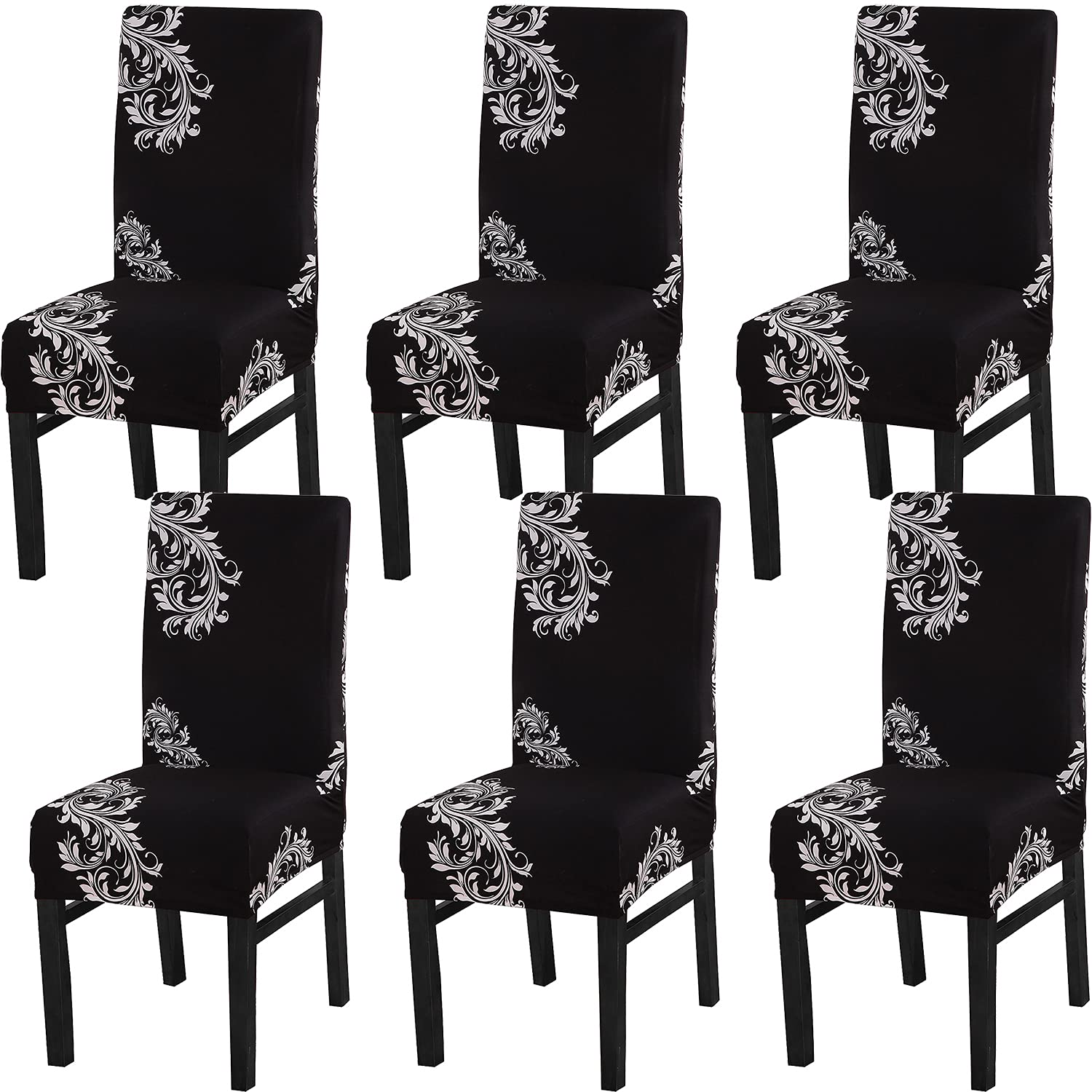 Xundefeng Dining Chair Covers Set of 6 Stretch Slipcovers Elastic Chairs Cover for Kitchen Dining Room, Wings Pattern, Black
