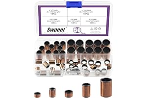 Swpeet 50cs 5 Size 6mm(Bore)×8mm(OD), 8mm(Bore)×10mm(OD), 12mm(Bore)×14mm(OD) Sleeve Bearing Assortment Kit, Plain Bearings W