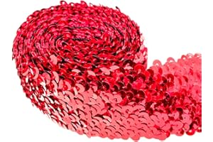 Lmlliang 2 Yards 1.8Inch Elastic Sequin Ribbon Trim Glitter Metallic Stretch Flat Sequinfor DIY Crafts, Sewing Dress Fabric Ribbon Sewing Craft Supplies(Red)
