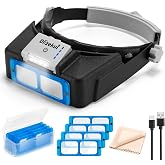 Dilzekui Rechargeable Magnifying Glasses for Close Work 1.5X to 3.5X Lenses | with Adjustable Light, Opitcal Arylic Lens, Lightweight Magnify Headset, Handsfree Head Magnifier for Jewelers Hobbies Crafts