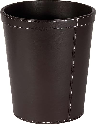 Osco Faux Leather Waste Bin 12 Litre Round Desk Office Bathroom Brown