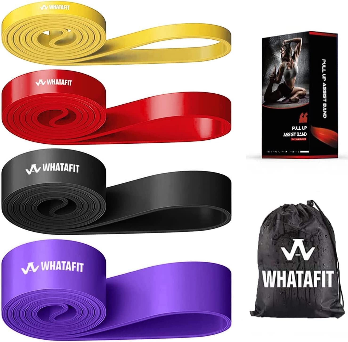 WHATAFIT Resistance Bands, Pull Up Assistance Bands, Exercise Bands, Workout Bands Set for Men and Women Home Fitness, Body Stretching, Strength Training, Physical Therapy