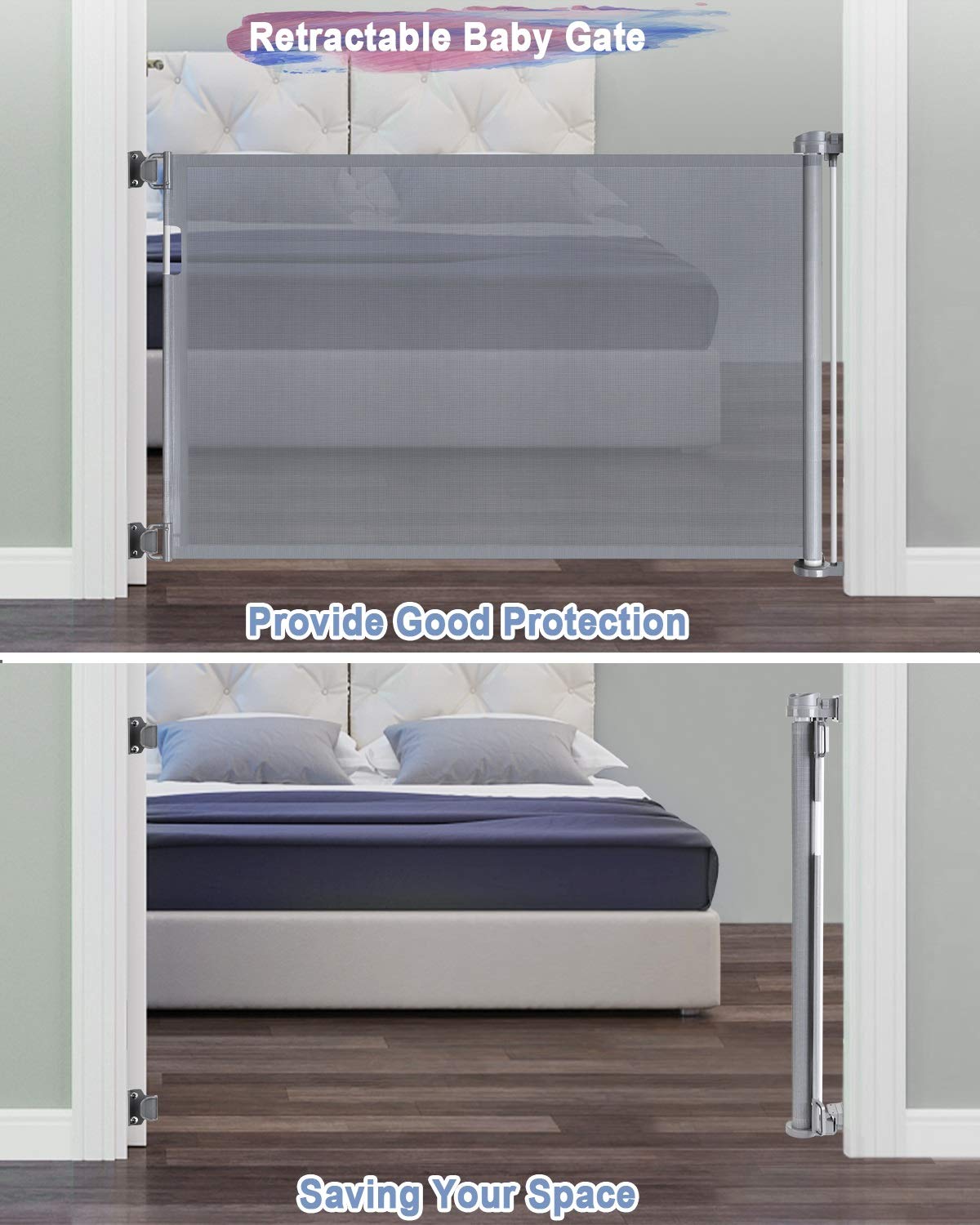 Retractable Baby Gate, McKain Safety Gate for Babies and Pets, Extra Wide Safety Pet Dog Gate 33" Tall, Extends to 59" Wide, Baby Gate for Doorways, Stairs, Hallways, Indoor/Outdoor : Baby