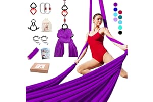 IONTACH Aerial Silks Yoga Swing Set Equipment - 9 Yards Aerial Yoga Hammock kit, Low-Stretch Fabrics for Beginner Dance, Full Accessories