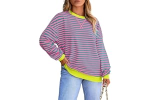 Eytino Women Plus Size Sweatshirt Striped Color Block Crew Neck Pullover Tops Long Sleeve Casual Shirt(1X-5X)