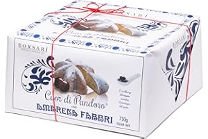 Amarena Fabbri Cherries, Pandoro with candied cherries inside, Italian holiday Cake by Borsari, Hand-Wrapped in white box, Made in Italy, 1.65 pound