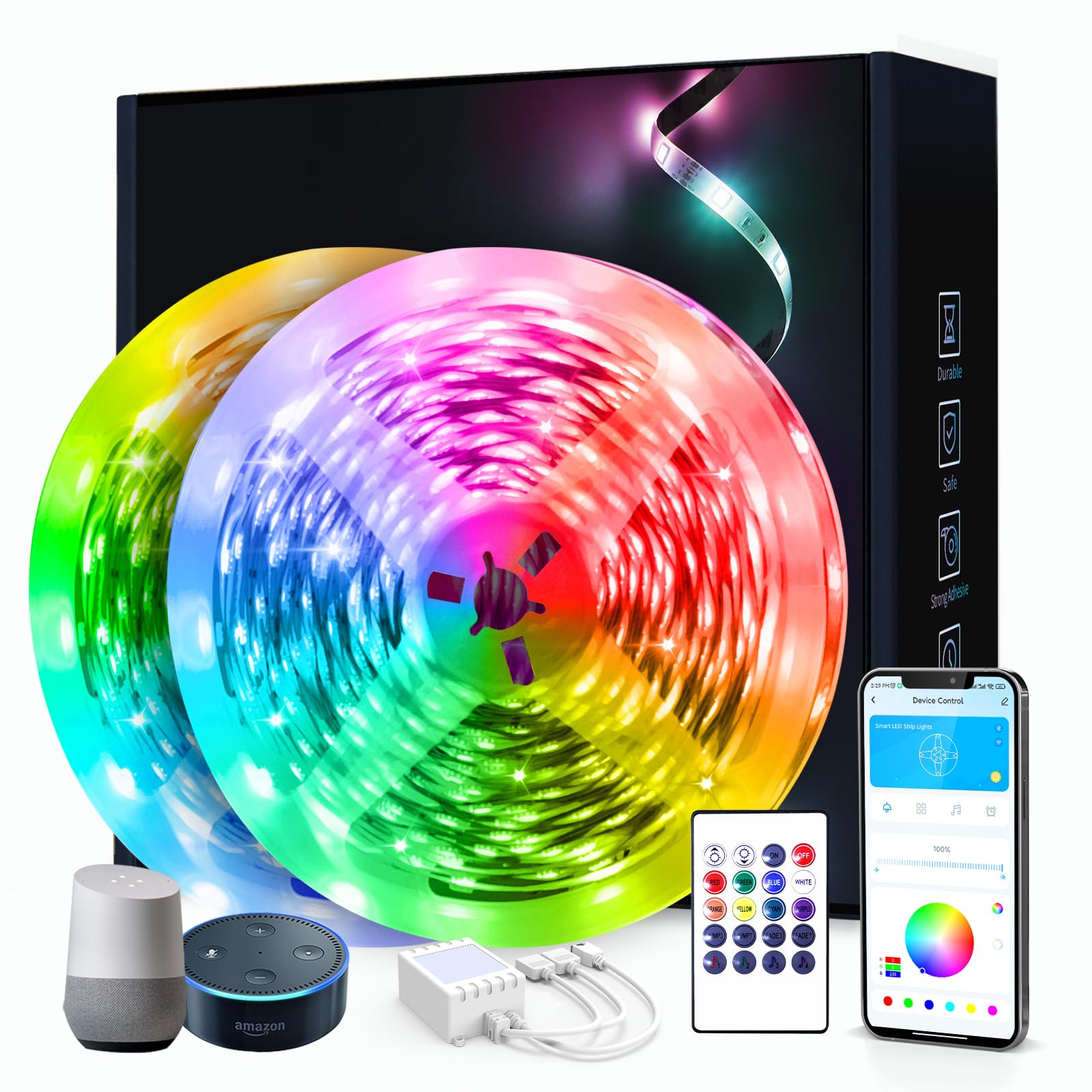 phopollo Smart WiFi Led Strip Light for Bedroom 30m Compatible with Alexa & Google Home RGB Room Led Lighting App Bluetooth Music Sync Mode (2 Rolls of 15m) [Energy Class A] [Energy Class A]