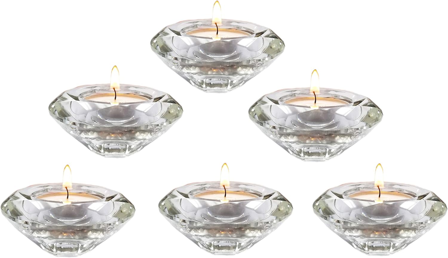 AiFanS Glass Tealight Holders Centerpiece,Crystal Candle Holders Set,Candlesticker Holder for Table(Clear,7.5cm,Set of 6): Kitchen & Dining